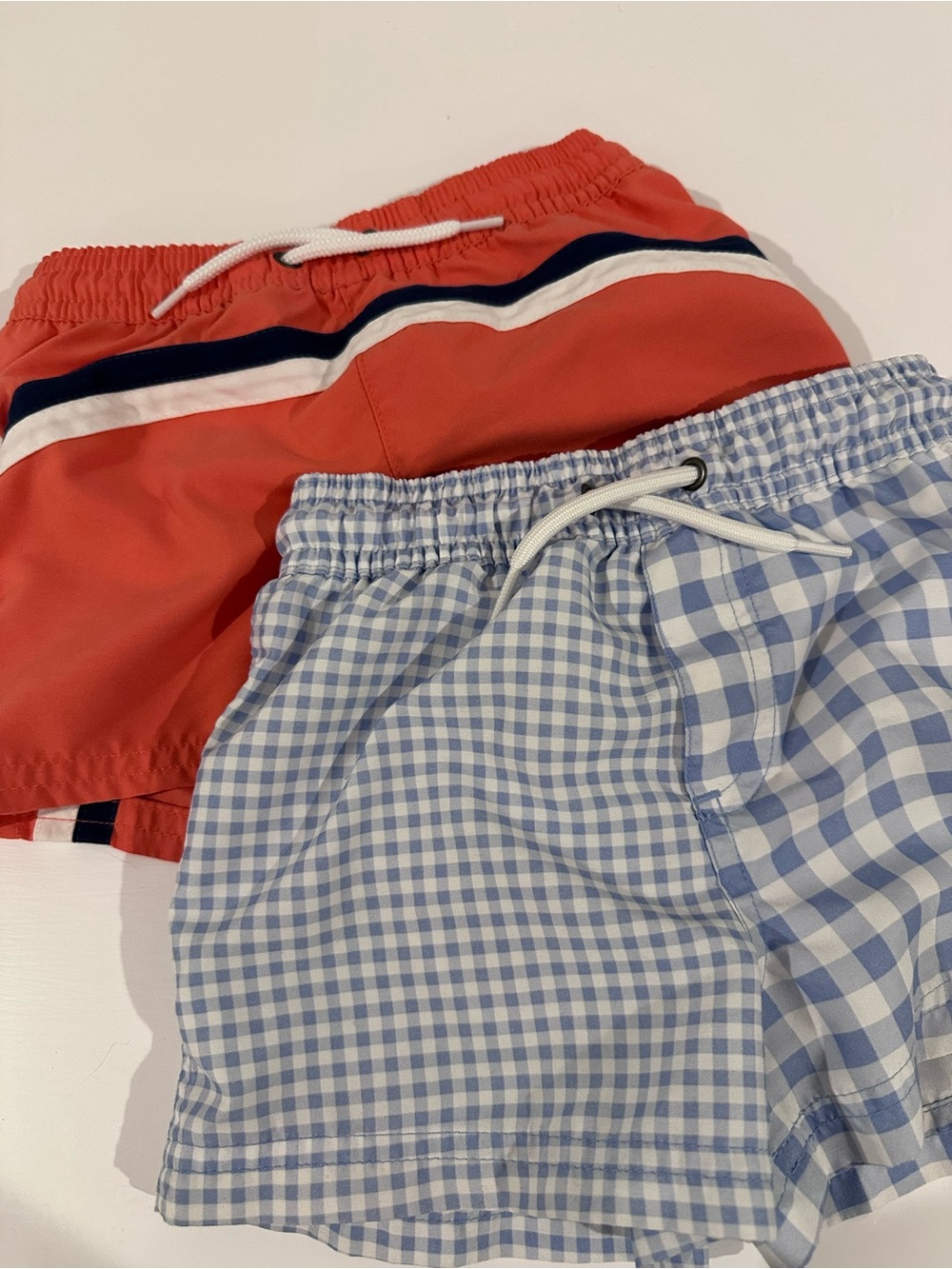 Carters Kids Red Stripe Swim Trunks & Blue Gingham Swim Shorts - 2-Pack